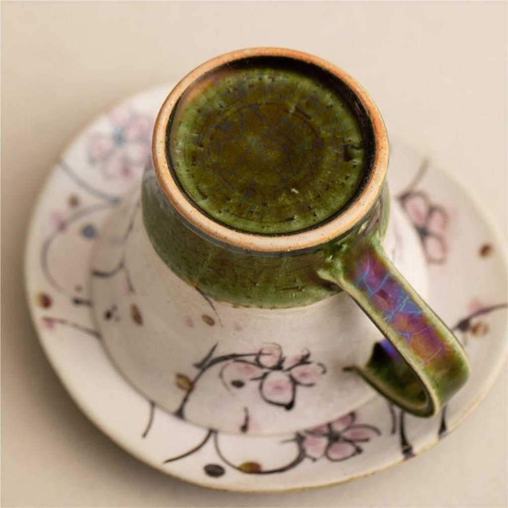 Coffee Set Retro Cherry Blossom Tea  Set Japanese Home Coffee Ceramic  High-end  Home 200ml Coffee Mug(B)