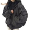 Lady Winter Coat Thick Fleece Lining Loose Hooded Long Sleeves Solid Color Double-sided Wear Zipper Closure Work Dating Travel Jacket