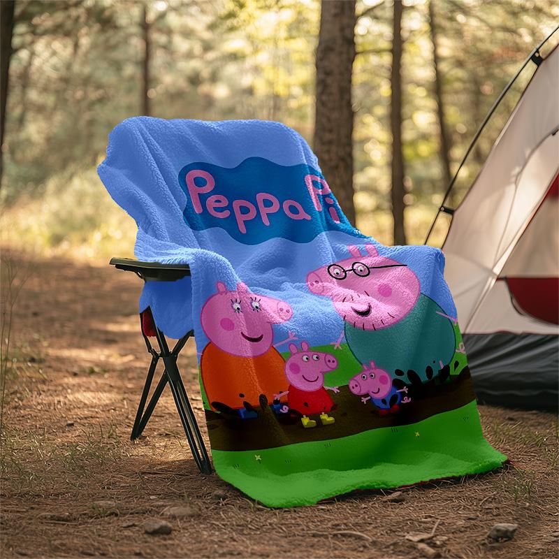 1pc Peppa Pig6 Theme Blanket - Digital Print, Polyester, Cozy for All Seasons, Perfect for Outdoor, Camping, and Travel