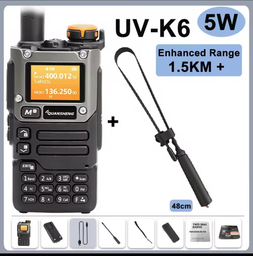 Quansheng UV-K6 Walkie-Talkie UV-K5, Aviation Multi-Band, One-Key Frequency Pairing, Bilingual English/Chinese.