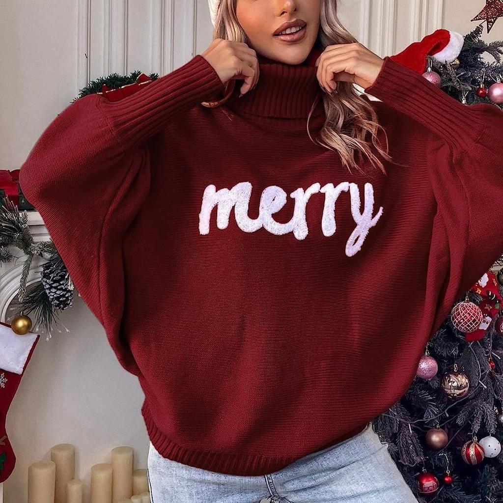 Knitted Women Turtleneck Sweater Loose Pullover Female Jumper Elegant Winter Warm Spring New Year Trendy Christmas Sweater