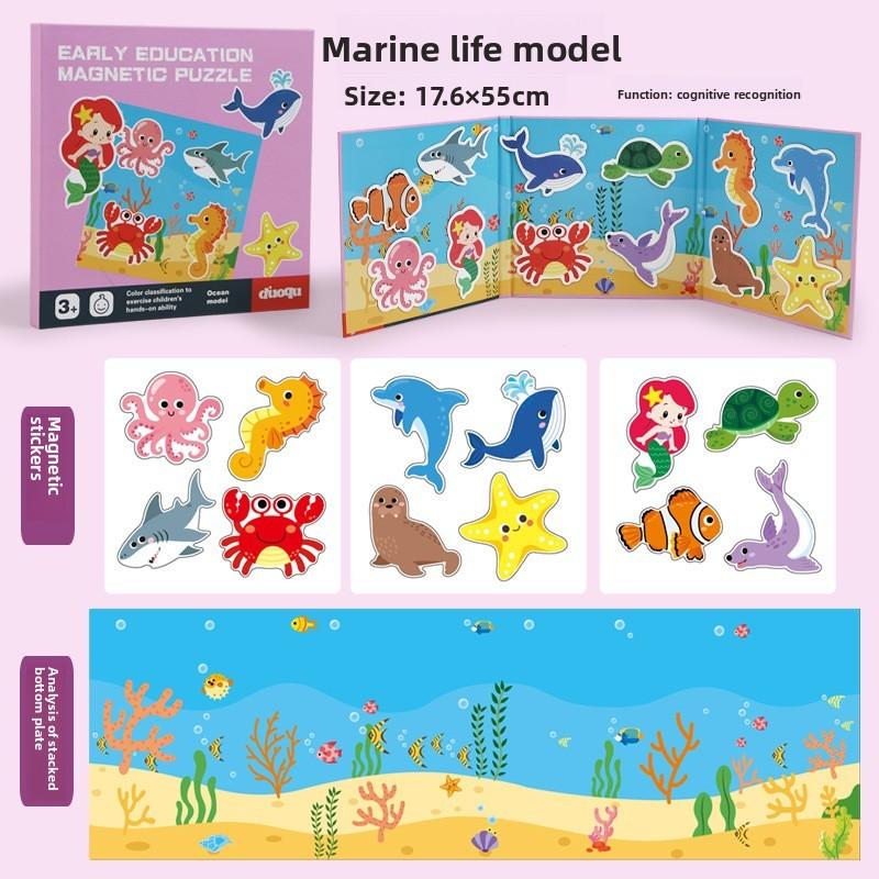 Wooden Magnetic Puzzle Book For Kids With Marine Life For Early Education And Brain Development