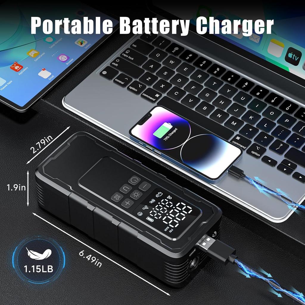 Portable Air Compressor 160 PSI, Cordless Tire Inflator with Gauge for Car, Motorcycle, Bicycle