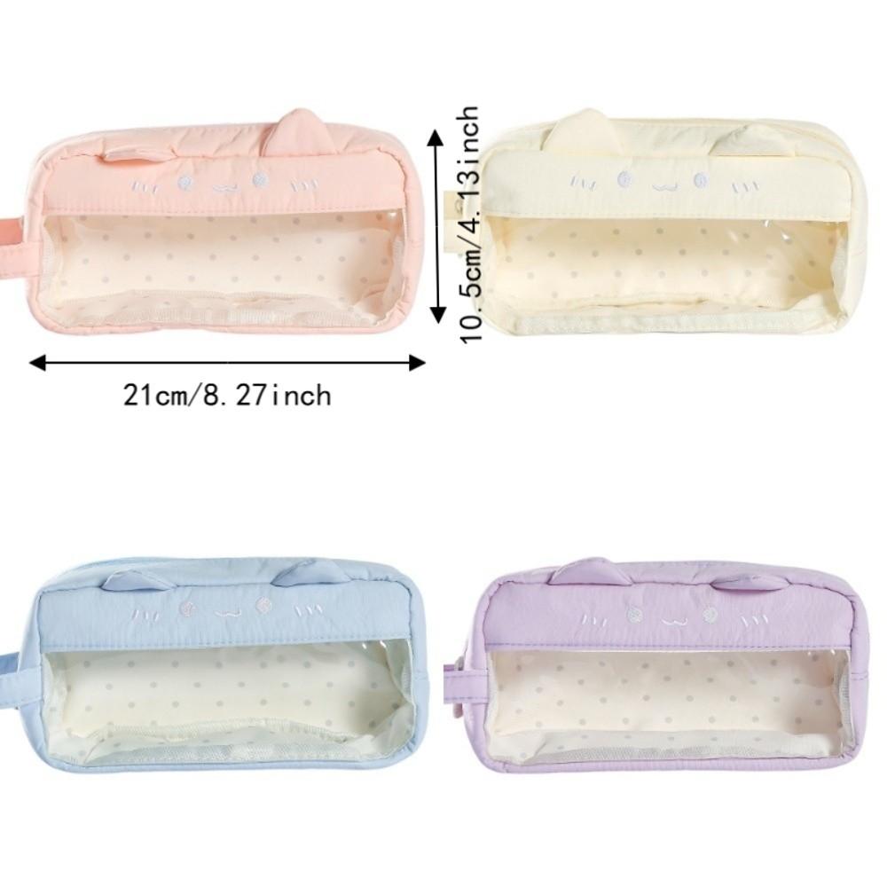 Desktop Storage Y2k Dots Cat Pencil Case Large Capacity Cloth Stationery Bag School Supplies