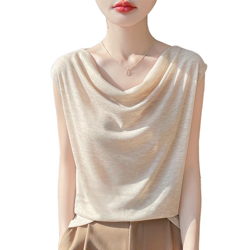 Summer New Sleeveless Solid-color Pull-down Top and Vest