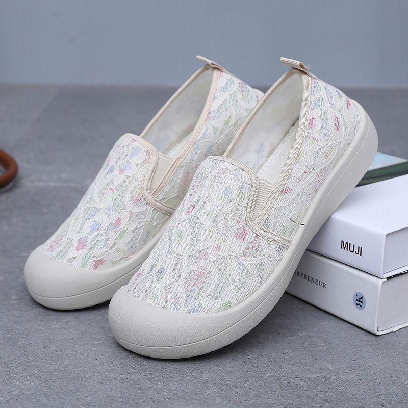 

Модные женские лоферы с вышивкой, летние дышащие сетчатые кроссовки на платформе, женские удобные повседневные туфли без шнуровки 41 бежевый