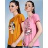 Indian Cotton Blend Women T-Shirt Short Sleeve Casual Round Neck Top Pack Of 2