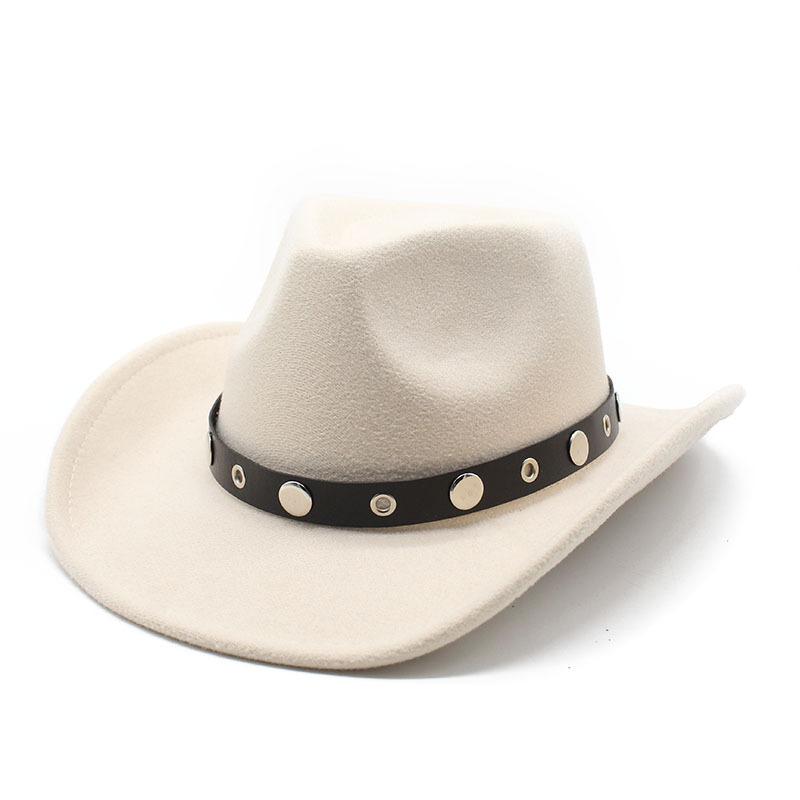 Western Cowboy Hat Off-White Men'S Ladies Outdoor Travel Hat Riding Hat Wool Top Hat Sunscreen Cowoy Hat