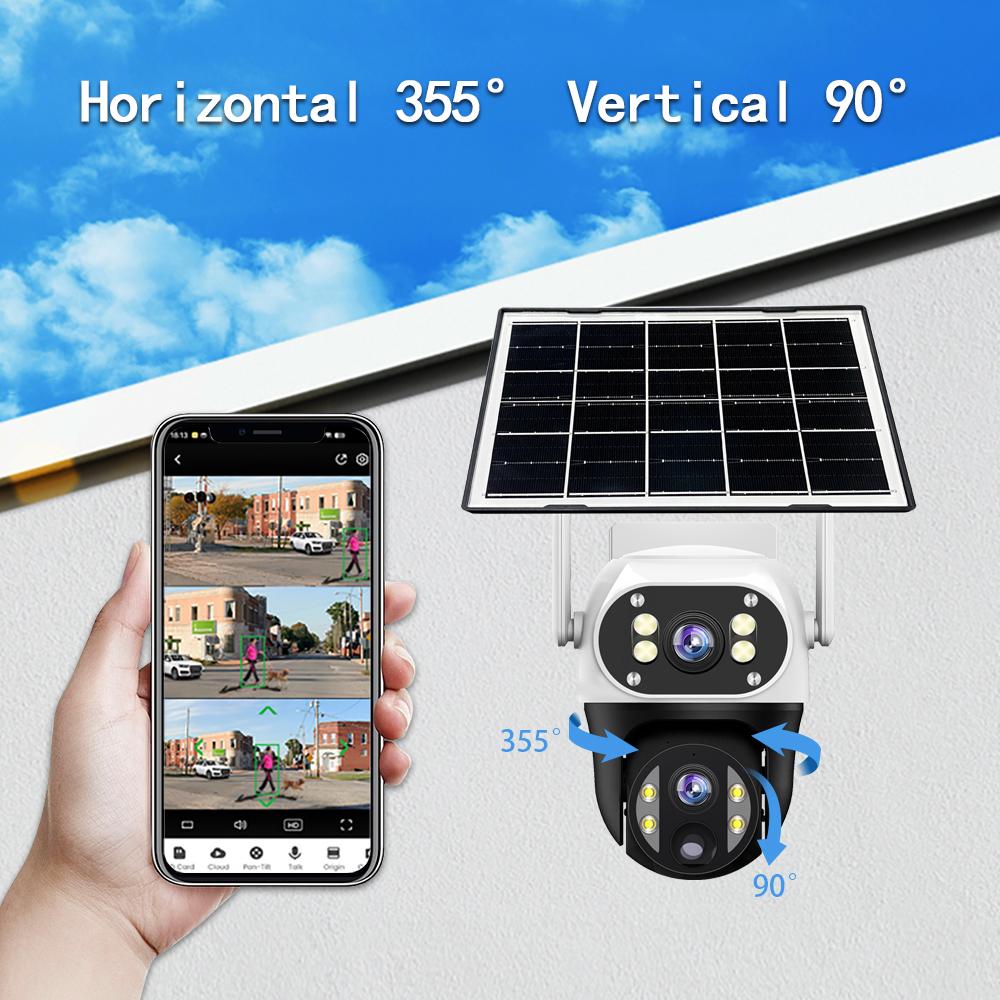 V380 Outdoor Home Garden Monitoring Dual Lens Full Color Night Vision 4G/Wifi Remote Solar Camera
