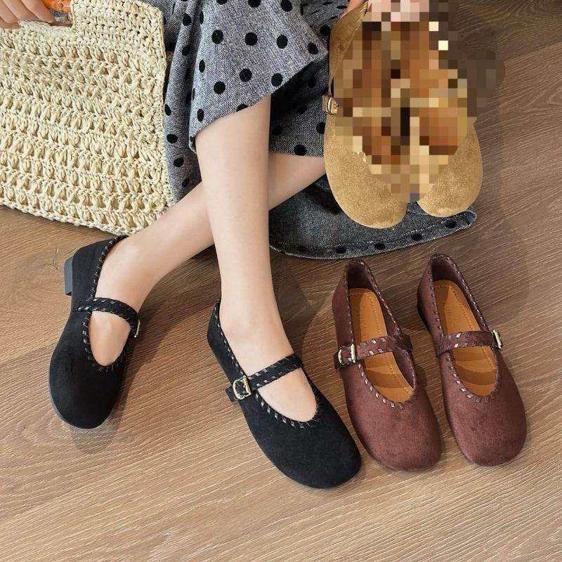 Frosted Leather Mary Jane Shoes Women's New Autumn Grandma Shoes Flat Bottom Shallow Mouth Single Shoes Ballet Shoes
