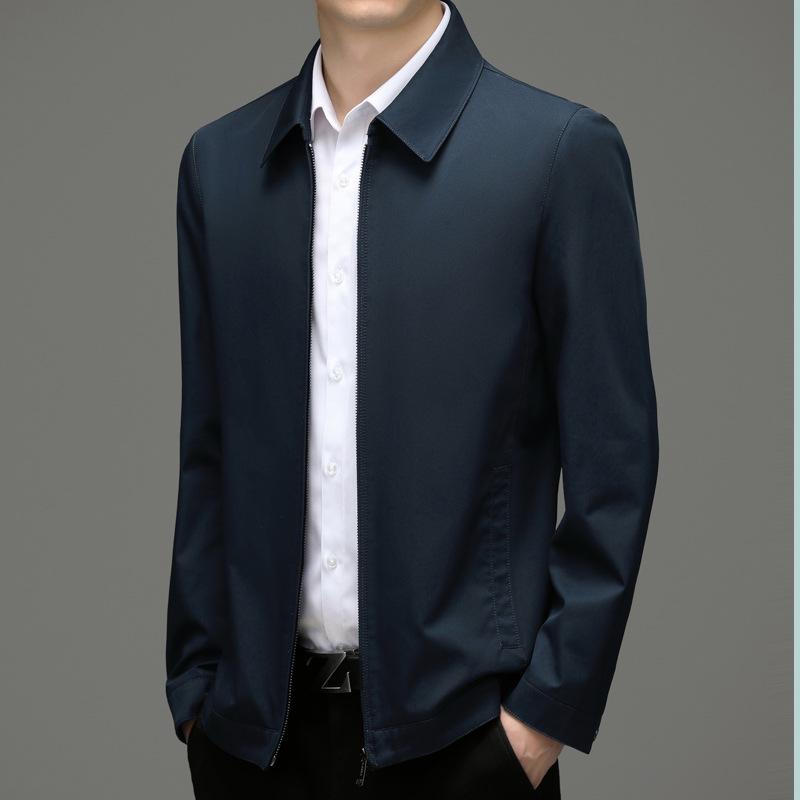 100% Cotton Men's Fashion Lapel Jacket - Perfect for Spring/Autumn Business Wear for Middle-Aged Leaders
