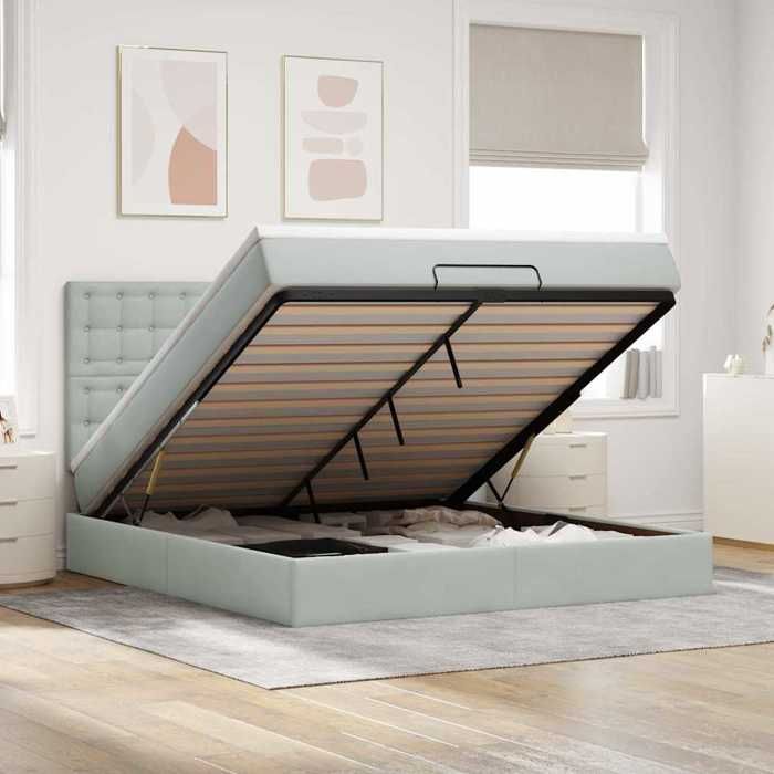 VidaXL Ottoman Bed Frame and Mattress Light Grey 180x200cm Velvet, Bed Frame, Upholstered Bed Frame, Bed Frame 3313631