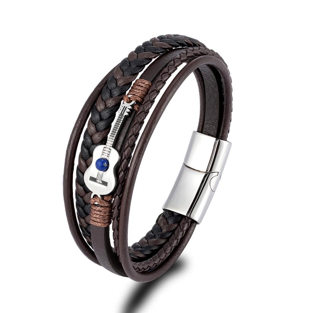 Multi Layer Minimalist Woven Men's Leather Bracelet European American New Magnetic Buckle Imitation Cowhide