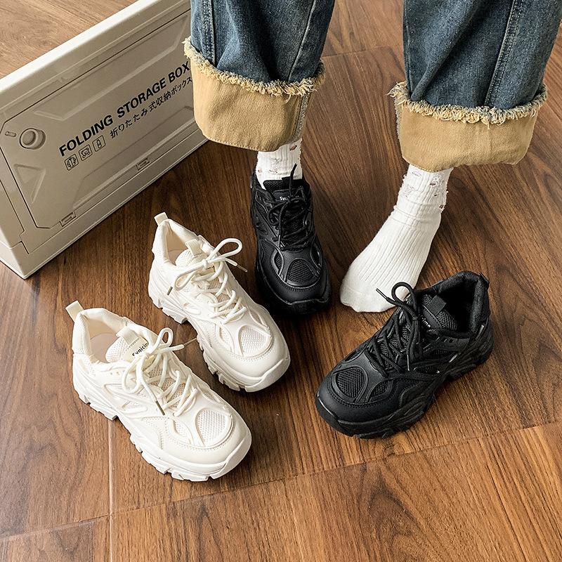 Hong Kong Style Dad Shoes Women's Ins Tide 2025 New Versatile Casual Shoes Thick Sole Height Increase Super Fire Thin Sports Shoes