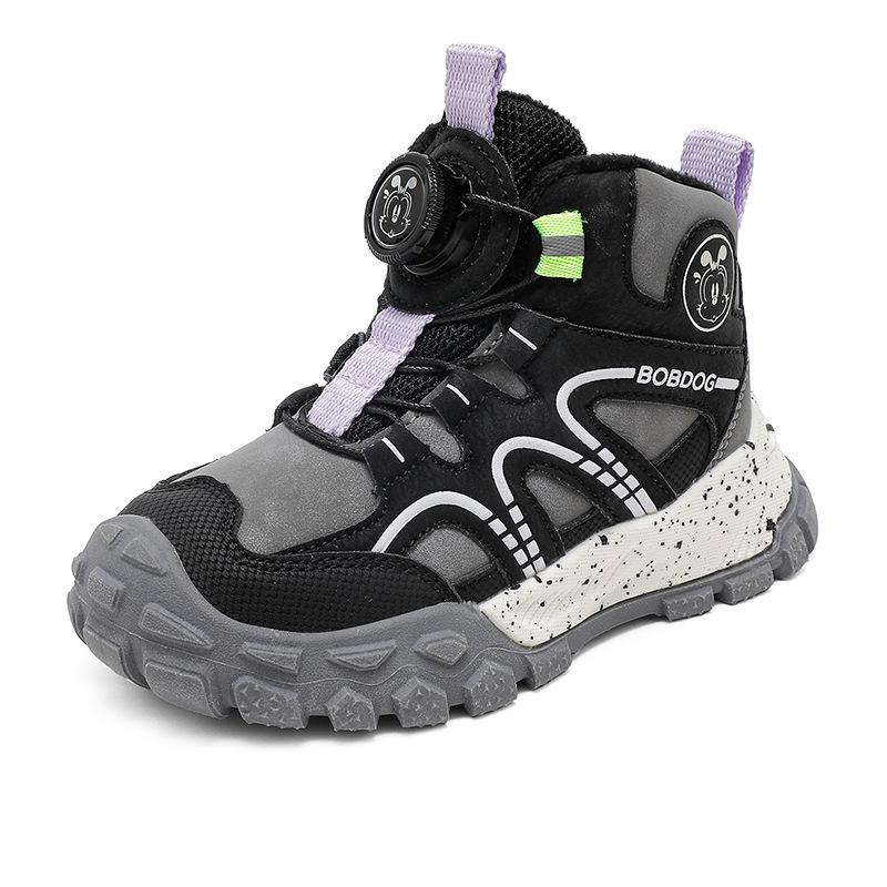 Babudou Kids' Fleece-Lined High-Top Sneakers - Winter Boys' Warm Cotton Shoes 2025