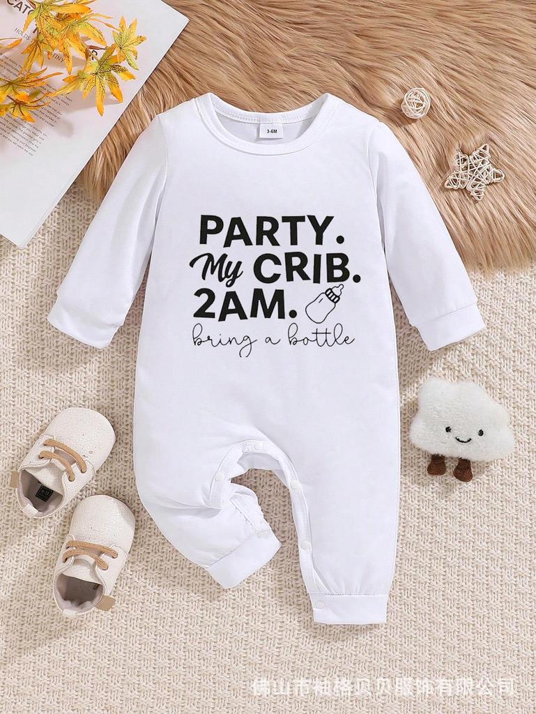 Newborn Baby Cartoon Letter Print Long Sleeve Romper & Pants Set for Outings