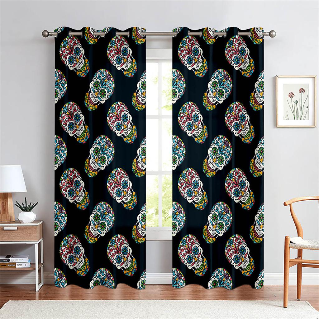 Halloween Dark Big Hand Skull Bat 3D Curtains 2 Panel Living Room Bedroom Balcony Window Decorative Curtains
