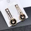 Japanese and Korean 18K Rose Gold Titanium Steel Zircon Stud Earrings, Femininity Simple Four-leaf Clover Black Earrings Internet Celebrity