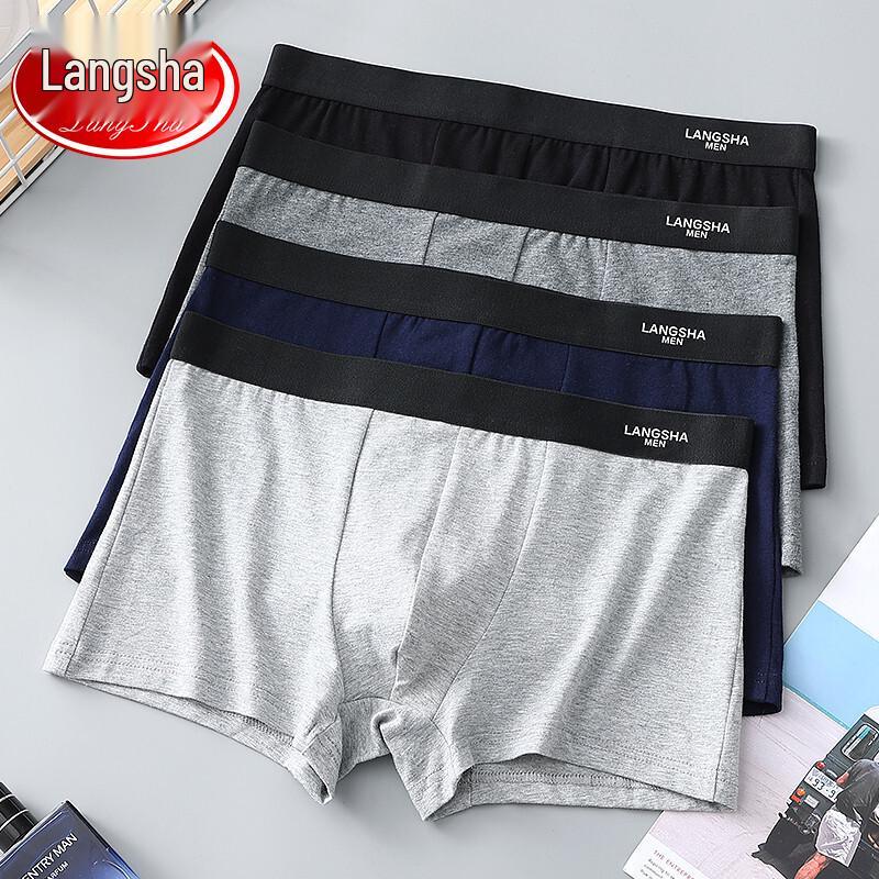 Langsha Men's Combed Cotton Antibacterial Boxer Briefs (4-Pack Classic Solid)