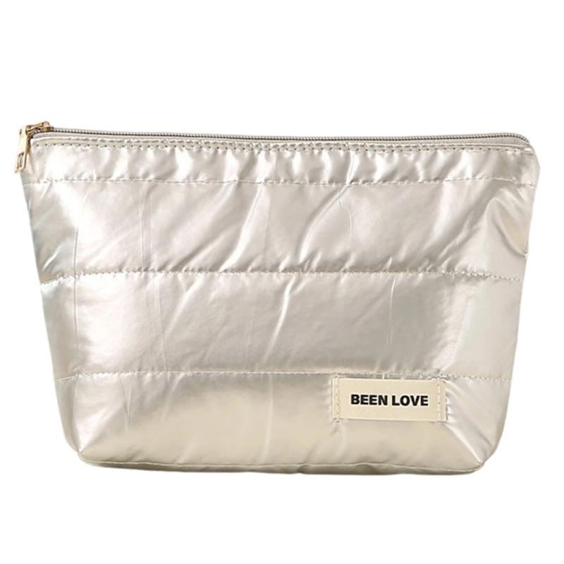 

Waterproof Large Capacity Cosmetic Bag Portable Fashionable for Travel Toiletry Organizers with Oxfords Fabric серебряный