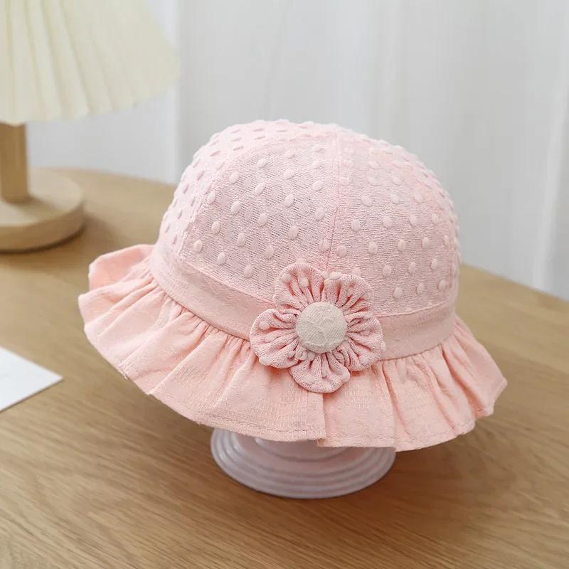 Lace Ruffle Baby Bucket Hats Flower Princess Girl Sunscreen Fisherman Cap Summer Thin Cotton Newborn UV Protection Sun Hat 3-18M