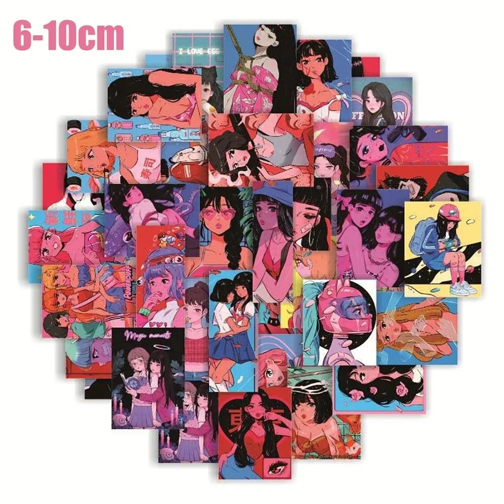 

38pcs Vintage City Pop Girl Pink Stickers DIY Laptop Phone Case Diary Scrapbooking Stationary Notebook Kid Decal Pin Up Sticker