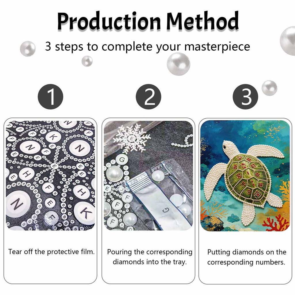 Sea Turtle Pearl Kit 5D DIY Round Rhinestone Art for Adults Relaxing Handmade Wall Decor National Day Gift Frameless Design