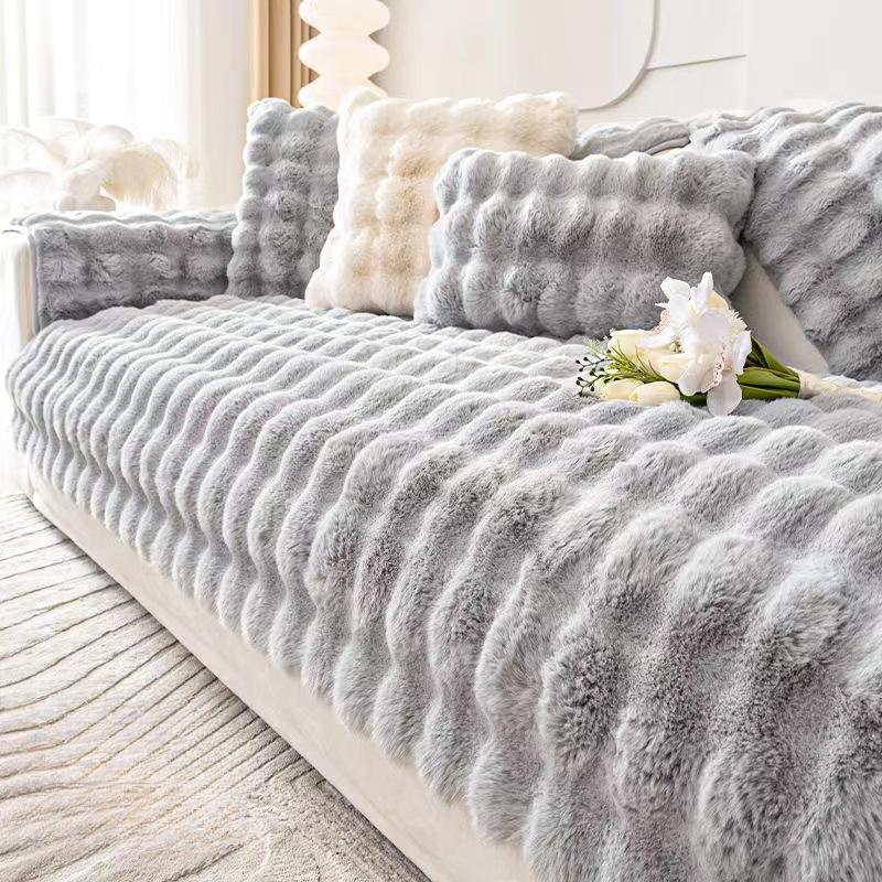 Высококачественный плюшевый нескользящий коврик для дивана с кроликом, мягкий зимний утолщенный теплый чехол для дивана, новый теплый плюшевый чехол, тканевое полотенце 90*210CM