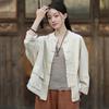 Women Vintage Shirts Tops Spring Chinese Style Solid Color Blouses Pockets Button Stand Shirts