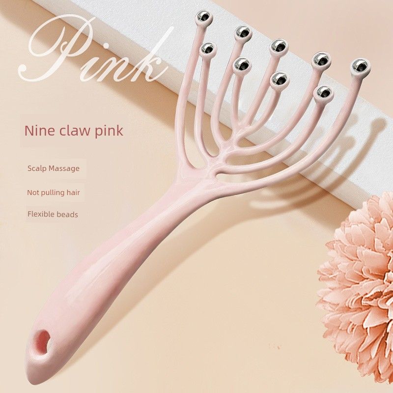 Japanese Nine-Claw Head Massager Meridian Ball Dredge Soul Extractor Scratching Scalp Hair Comb Handy Gadget Claw [Single Pack] Nine Claw Massager Pink