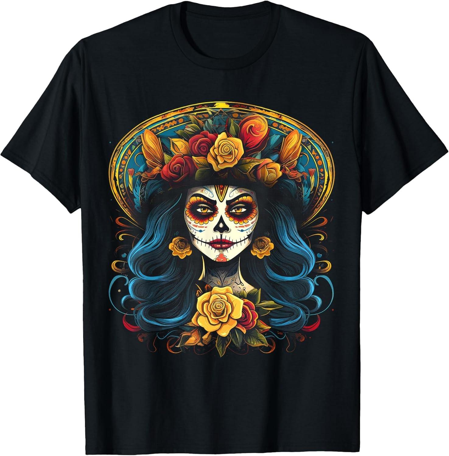 NEW LIMITED! De Los Muertos La Catrina Day of the Dead Sugar Tee - MADE IN USA S