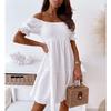 Damen Casual Off Shoulder Minikleid Sommer Damen Reine Farbe Slash Neck Kurzarm Partykleider