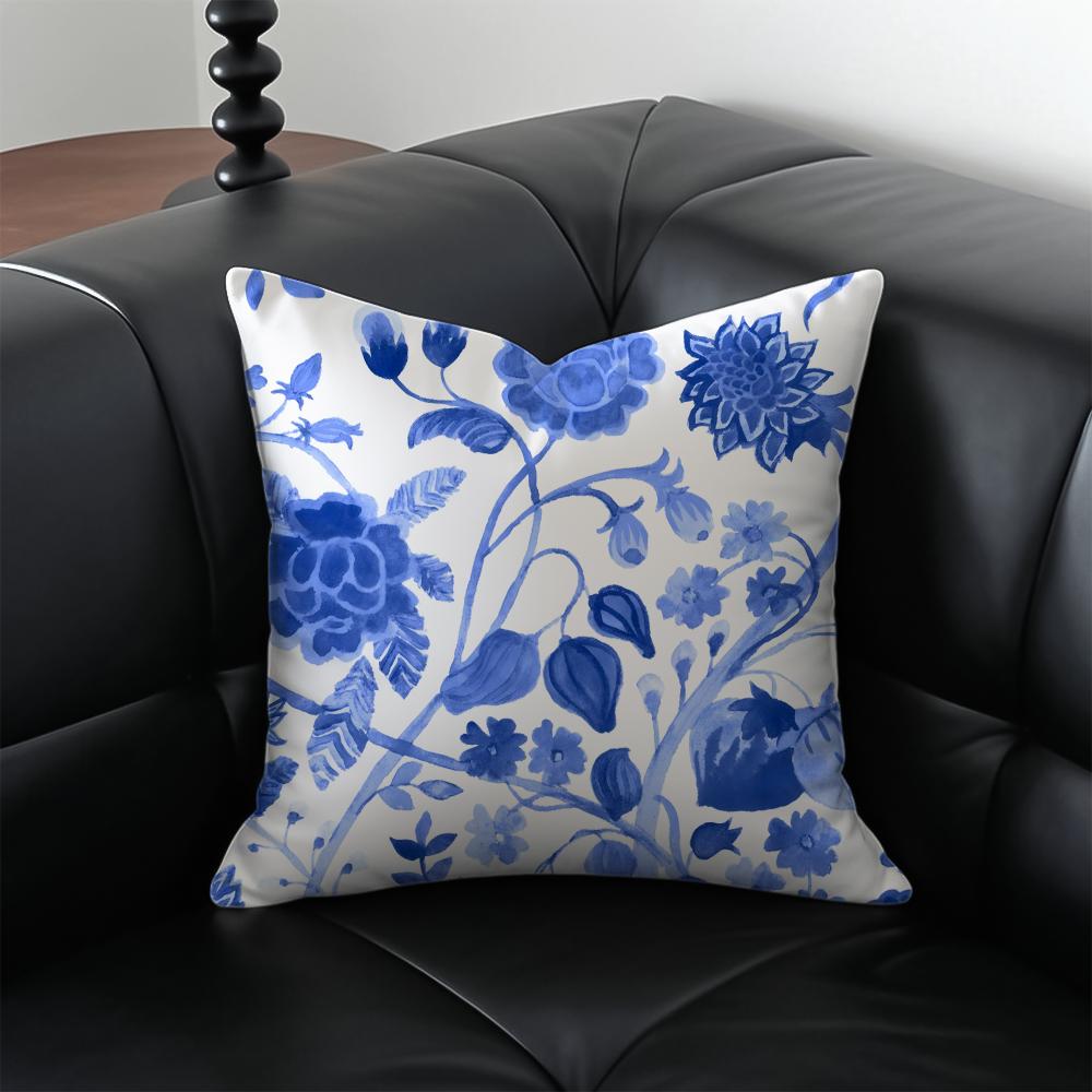 

Blue and White Porcelain Traditional Art Cushion Cover Pillow Case Antidustmite Invisible zipper silky plush cushion 40x40cm 16x16in
