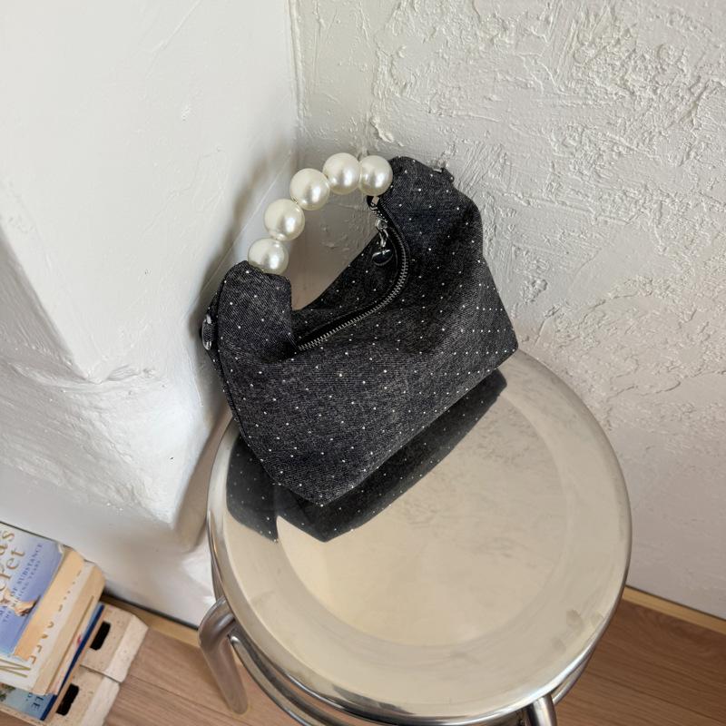 

Джинсовая сумка женская летняя новая модная нишевая сумка-мессенджер на цепочке, высококлассная сумка-пельмень чёрный