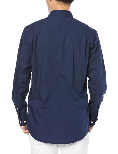 Amazon Essentials Men's Navy Long Sleeve Regular Fit Casual Poplin Shirt, Size M