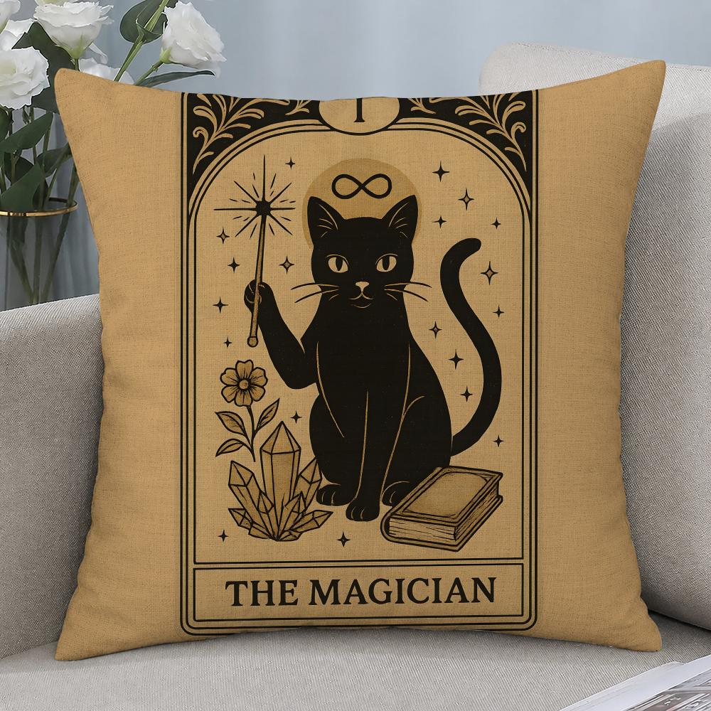 Art Tarot Card Cat Cushion Cover Cushion Covers Natural Linen Breathable Sofa Bedroom Decor Pillowcase