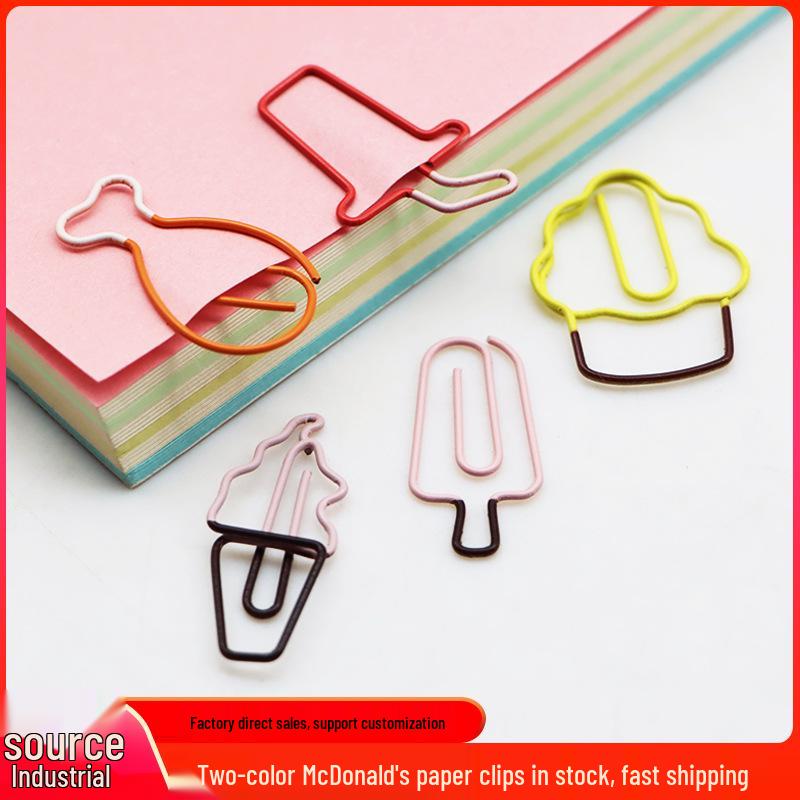 Creative Two-Color Food-Shaped Metal Paper Clips for Office Organization