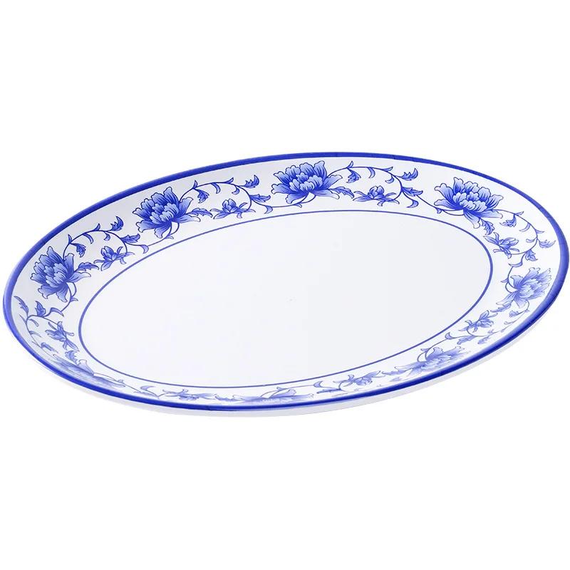 

Меламиновая посуда в китайском стиле, сине-белый фарфор, креативная овальная обеденная тарелка T5O3Y3