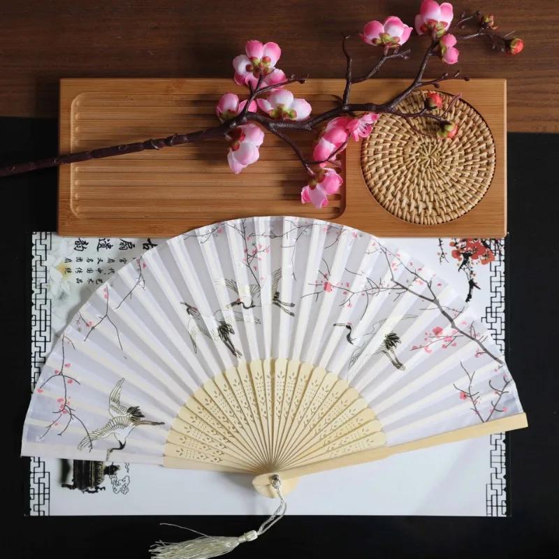 1Pc Bamboo Folding Fan Lace Classical Dance Hand Fan Performance Handheld Fan Photo Props Wedding Party Home Decor