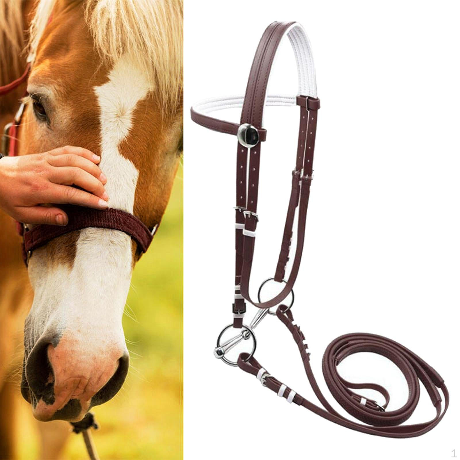 

Уздечка с поводьями, Аксессуар для наголовника, Веревка для верховой езды, Нержавеющий трензель для уроков и brown 13.5cm