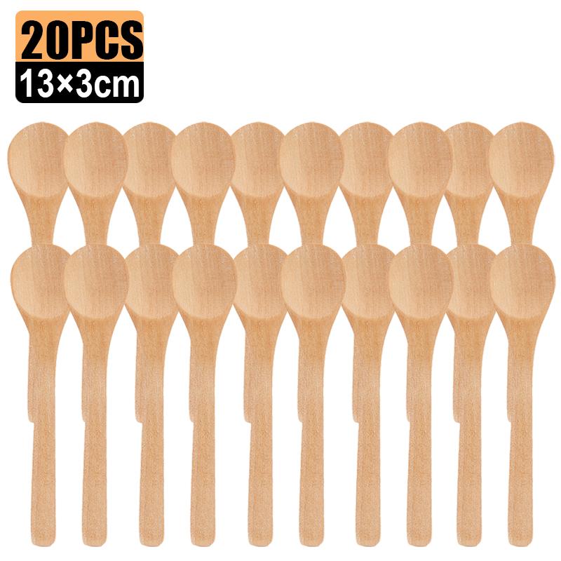 20/1Pcs Natural Wood Spoons Long Handle Soup Stirring Spoons Coffee Milk Teaspoon Scoops Home Kitchen Tableware Cooking Tools4