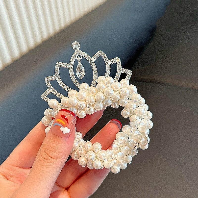 Baby Girls Fashion Pearl Crown Princess Hair Bands Elastic Rubber Bands Children Ball Hair Bun Ties Hair Styling Accessories