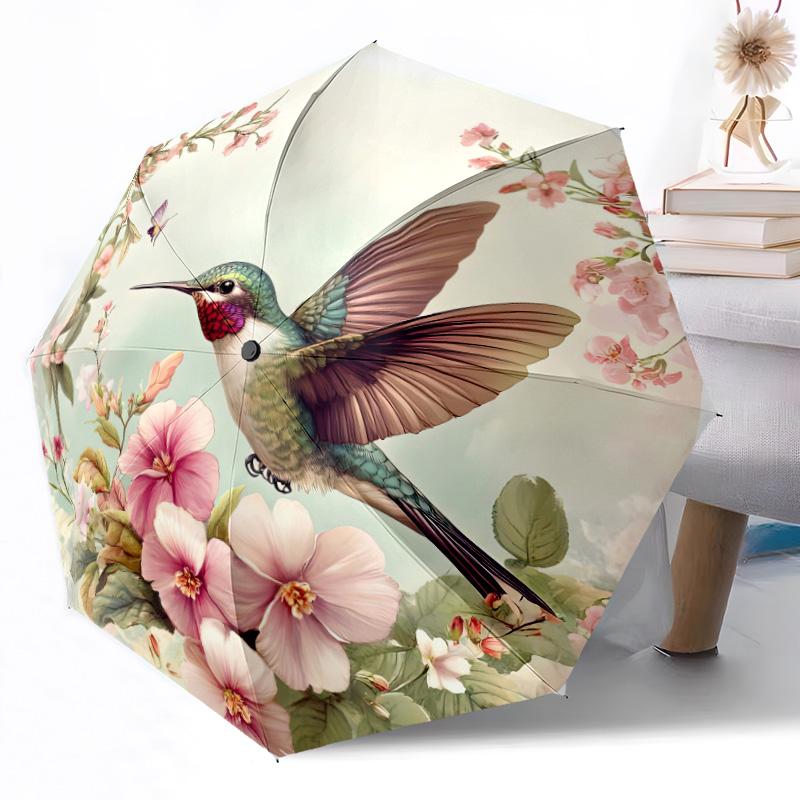 Hummingbirds Automatic Umbrella Folding Umbrella with 8 Ribs Weight for Outdoor Daily Use Elegant Women's Umbrella