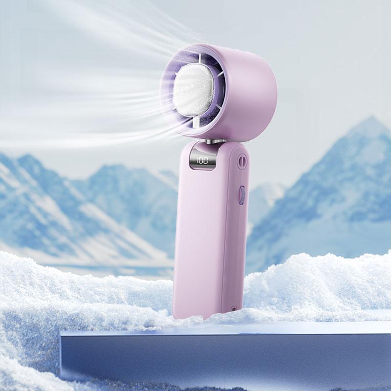 Portable Handheld Fan, USB Rechargeable Digital Display Fan, Foldable Desktop Fan, Cooling & Ice Compress Hanging Neck Fan with Lanyard