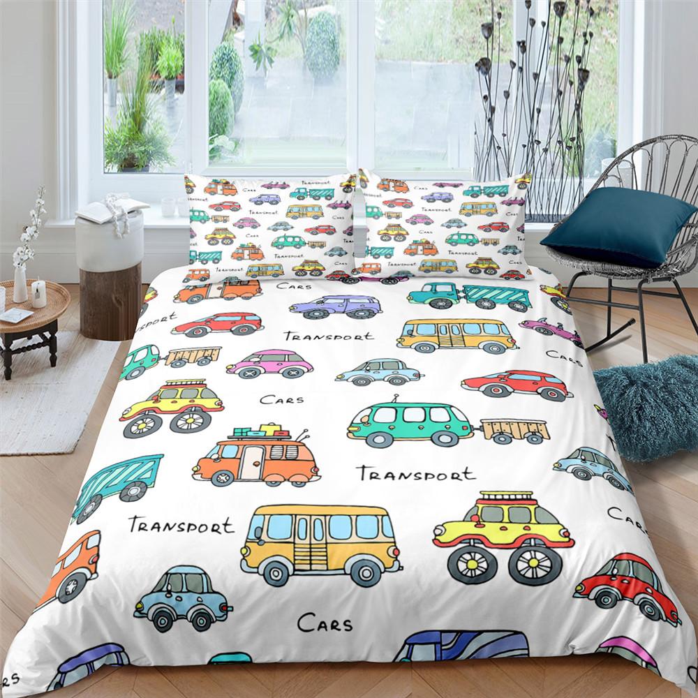 Excavator Tractor Duvet Cover Set Cartoon Machinery Bulldozer Pattern Bedding Set for Kids Boys Polyester Bedding Set King Size