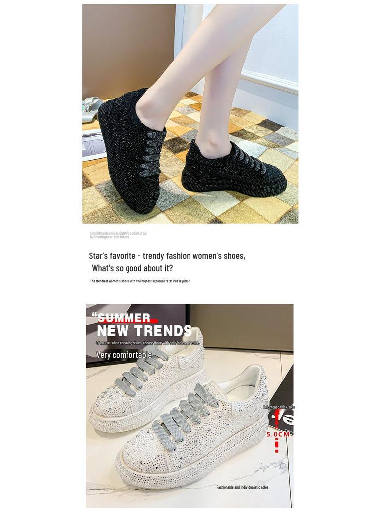 Women's 2024 European Rhinestone Dad Shoes - Thick-Soled Casual Platform Sneakers