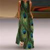 Retro Fashion Multicolor V-Neck Sleeveless Long Skirt Dress