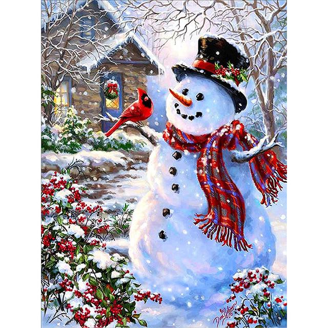 Diamond Painting ABEUTY 5D Pupazzo Di Neve - Kit Parziale Con Cristalli Speciali, Tela 28x45cm, Fai-da-Te Natalizio