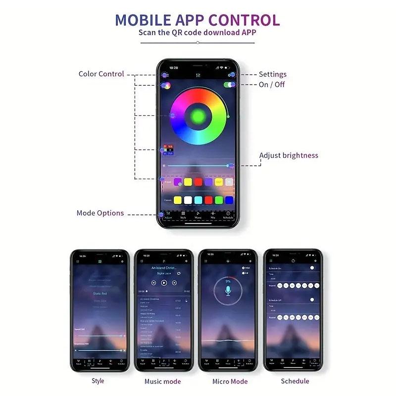 LED Car Interior Ambient Strip Light With APP Remote Control Auto Decorative Lamp RGB Fiber Optic Atmosphere Neon Lighting Kit