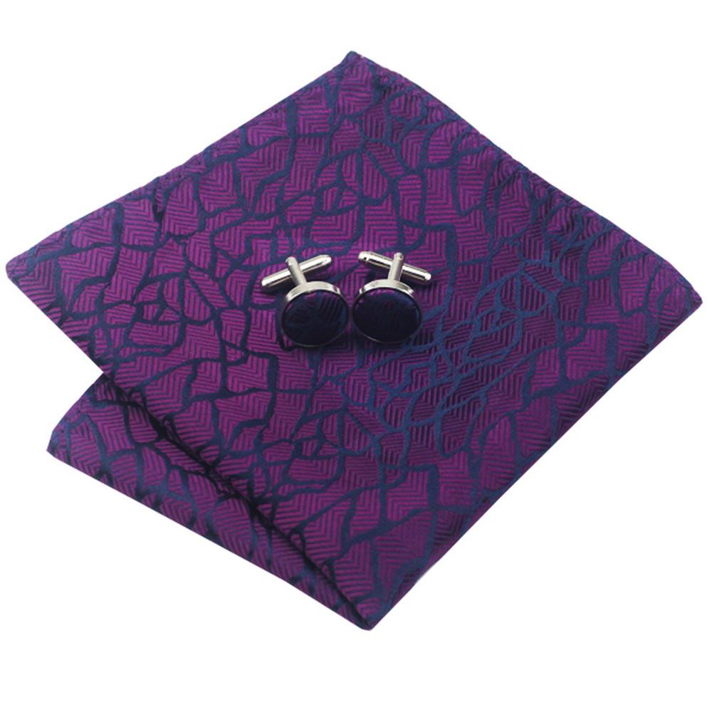 Hi-Tie Mens Silk Tie Purple Necktie Handkerchief Cufflinks Set for Party Wedding Business